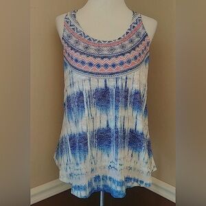 Sleeveless Knit Blue Ivory Coral Boho Racerback Top by Bo Bel from Modcloth